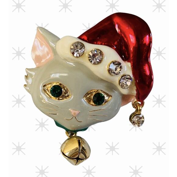 New Enamel & Crystal Santa Claus Kitty CAT kitten CHRISTMAS Xmas Pin Brooch - Picture 2 of 5